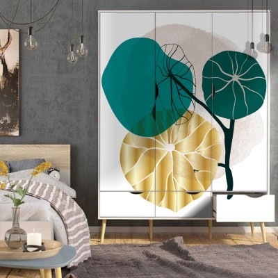 Πράσινα και χρυσά λουλούδια, Line Art, Αυτοκόλλητα ντουλάπας, 100 x 100 εκ. (45526)